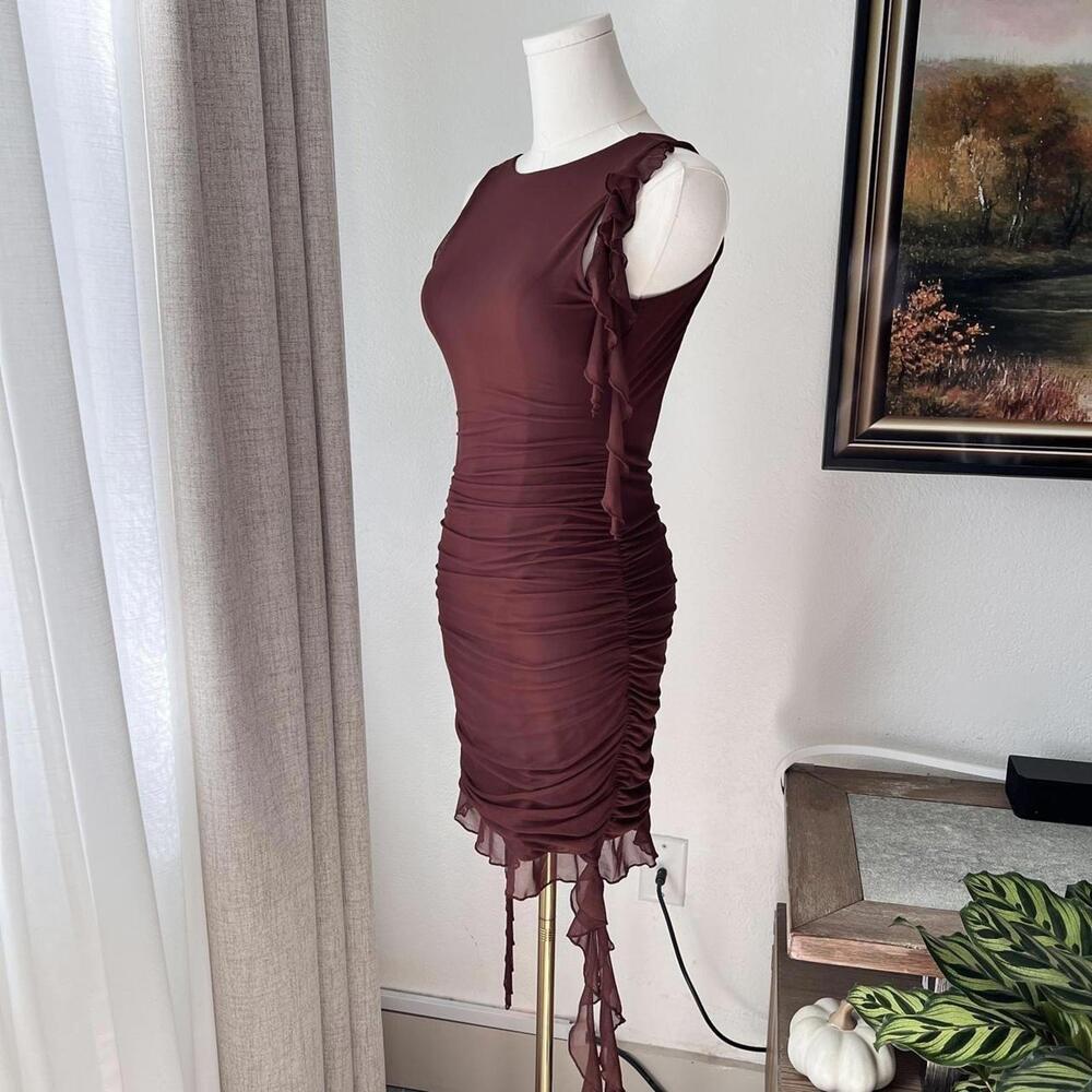 Oh Polly Ruched Brown Mini Dress – Size 6 (Fits Like 4) NWT - Picture 6 of 8